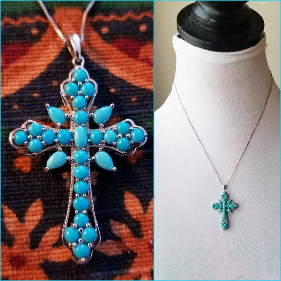 Jewelry - Sterling Silver cross necklace 925 turquoise color